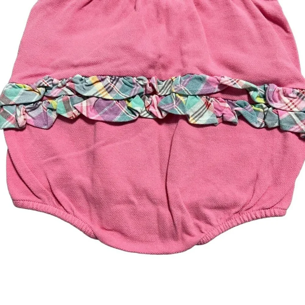 Ralph Lauren 3m Pink & Pastel Plaid Ruffle Bubble Romper